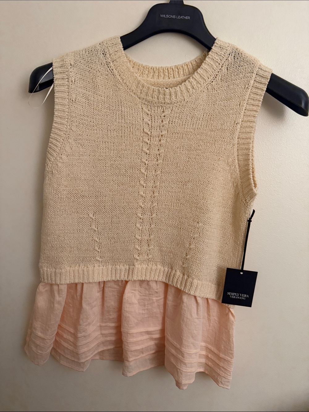 Simply Vera Vera Wang Cream Knit Tank with Pink Chiffon Ruffle Hem